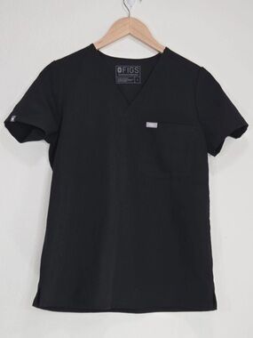 Figs Catarina FW1000 V Neck Short Sleeve Scrub Top Black Size S Womens